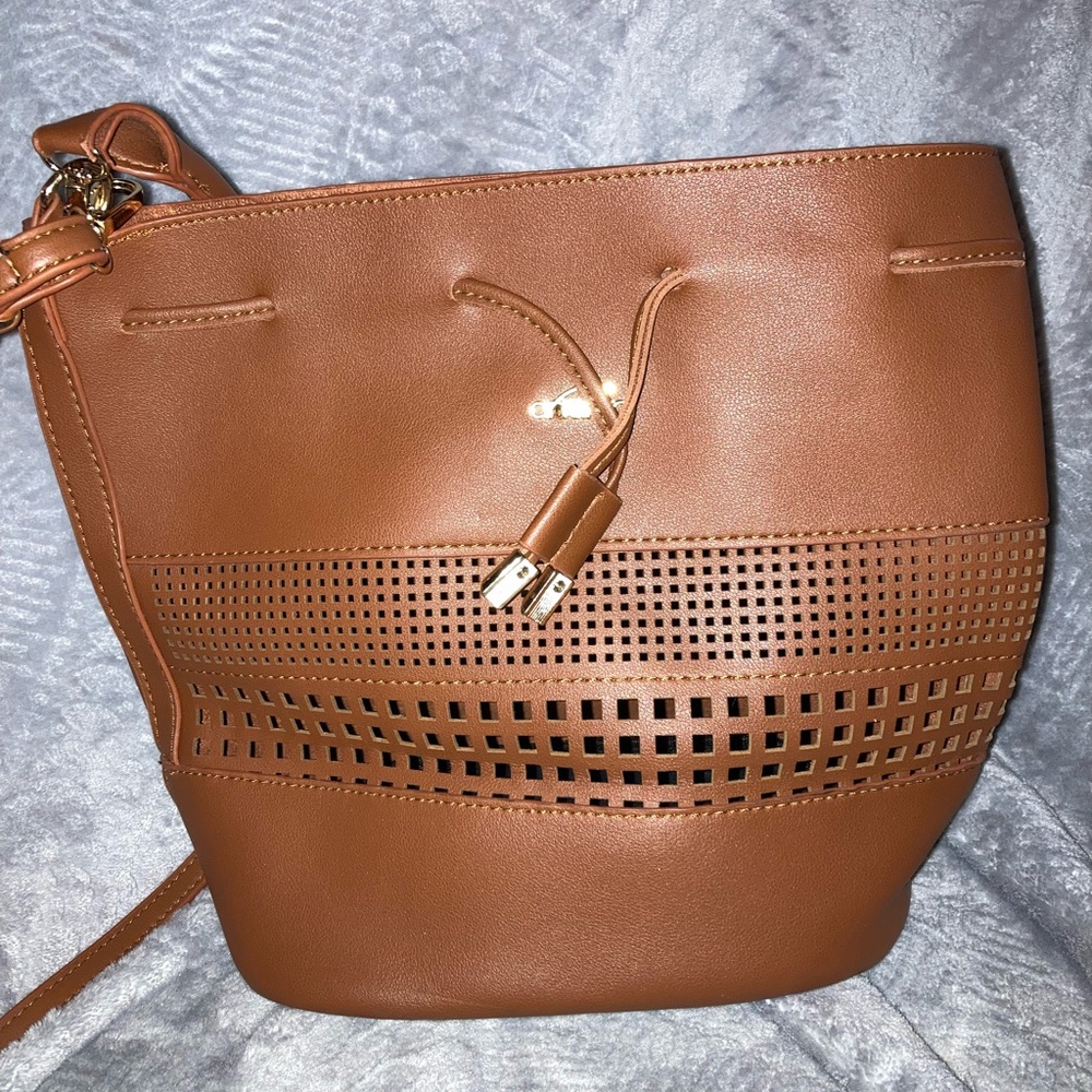 Andrya Brown Leather Bucket Bag